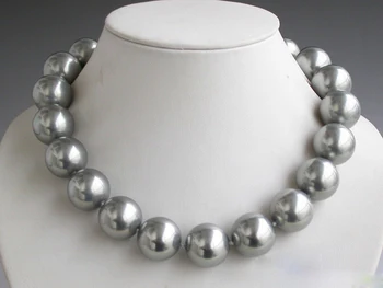 

Natural 20mm Tahiti Gray Round Shell Pearl Necklace 18inch AAA style Fine Noble real Natural free shipping