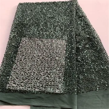 

Latest African Lace Fabric High Quality French Net Embroidery green/ Blue 3d Sequins Tulle Lace Fabric For Nigerian Party Dress