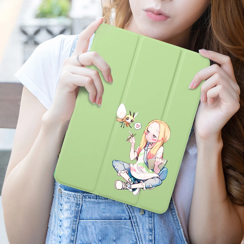 

Green Magnet Flip Cover For Apple IPad 6/air2 Case Cute Girl Simple Trendy Ipad Case Cover Folding Folio Case Auto Wake