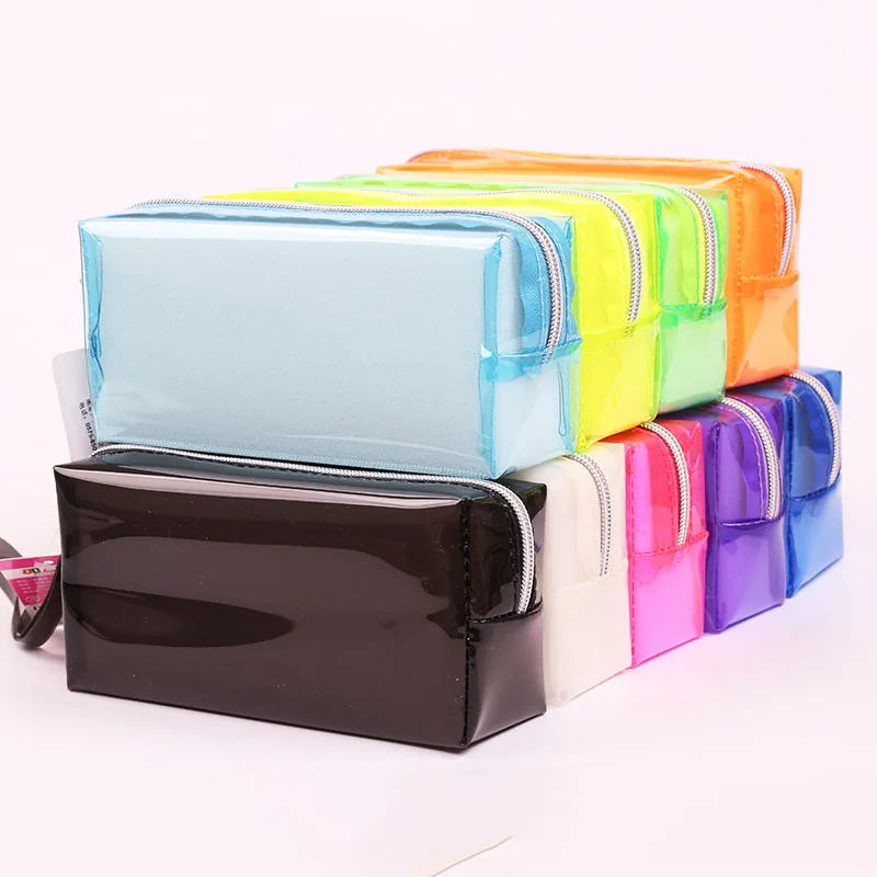 

Colorful Candy Clear Pencil Bags Transparent Plastic Pen Case Box Cosmetic Makeup Zipper Bag Pouch escolar School Office Supply