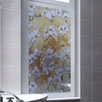 

Magnolia Pattern Glass Film Static Cling Privacy Protection Opaque Sun-Blocking Heat Control Multi-Size Home Decor Tint-Film
