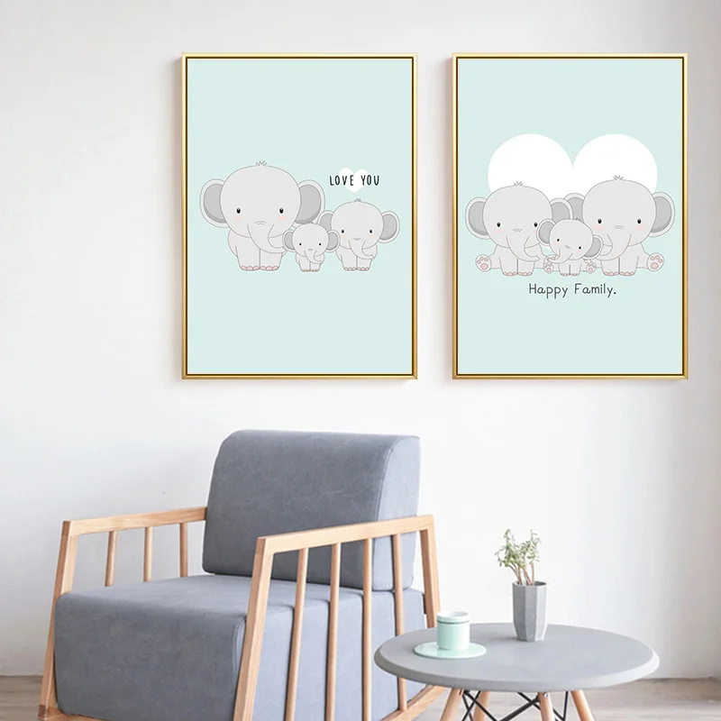 

Elephant Famliy Love You Pictures Wall Art Posters and Prints Canvas Painting NordicCartoon Animal Wall for Baby Kids Room Decor