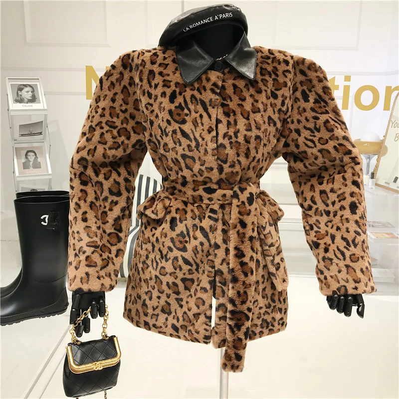

Retro Leopard Zebra Coat Women's 2020 Autumn and Winter New Korean Loose Lace-up Waist Jacket Belt Faux Fur Winter Slim Fashion