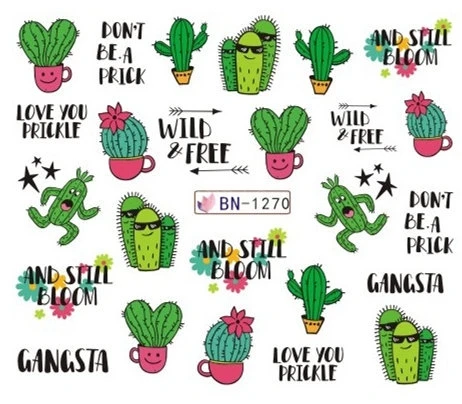 

Nail Sticker Water Decals Nails Art Tattoo Slider Cool Cactus Flower Design Decoration Stickers Manicure Pegatina Foil Wraps
