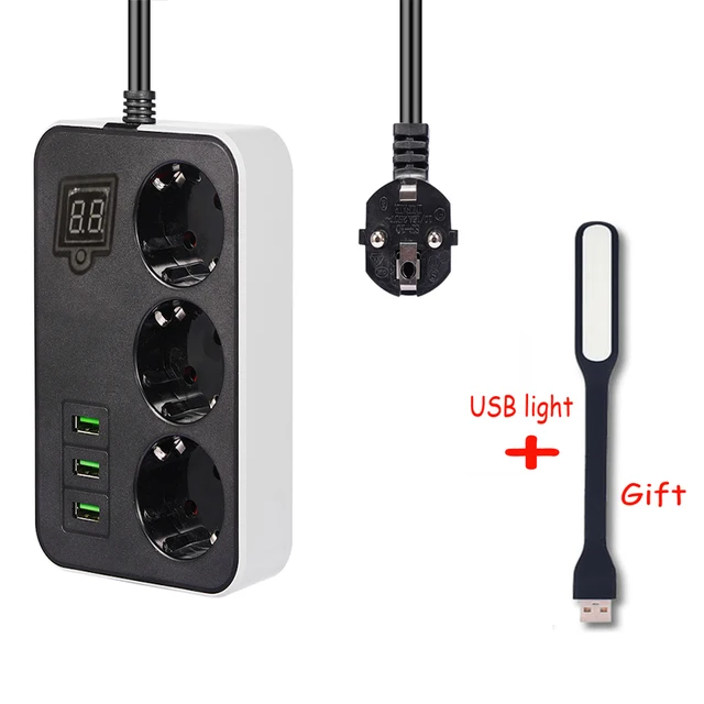 Regleta protectora de sobretensiones – 8 tomas amplias con 4 puertos de  carga USB, extensor de salida múltiple con cable de extensión trenzado de 5