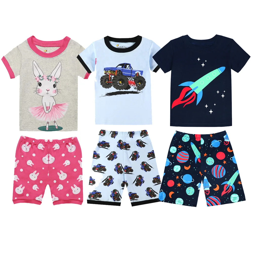 New Summer Children's Pajamas Sets Cotton Baby Girls Short Sleeved Animal Cartoon Sleepwear Kids Pyjama Enfant Boys Pyjamas PJS