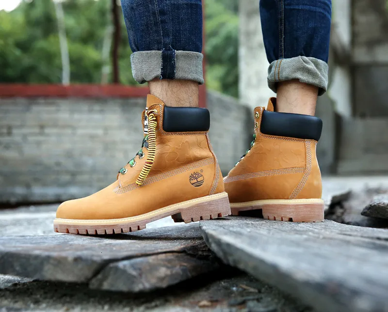 TIMBERLAND оригинальные мужские водонепроницаемые камуфляжные ботильоны на шнурках, мужские уличные ботинки из натуральной кожи желтого цвета A1R7Y