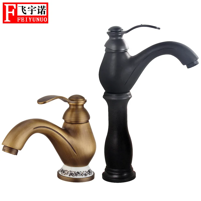 

Copper Black And White With Pattern Tap Bathroom Hot And Cold Mixing Water Basin Faucet Hotel Engineering Wholesale Washbasin Fa