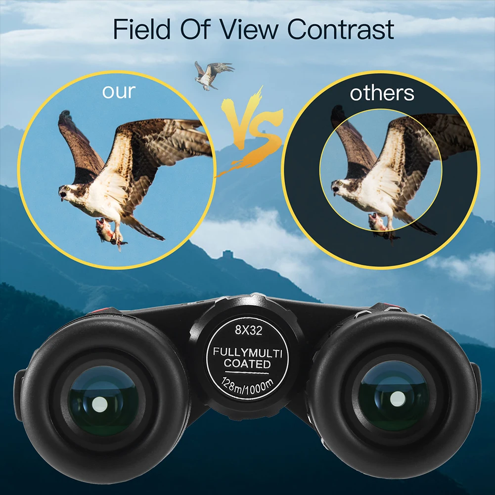 8X32 Прочный Открытый путешествия оптика FieldView широкий угол компактный прозрачный HD бинокль наблюдения за птицами Карманный ночное видение видео