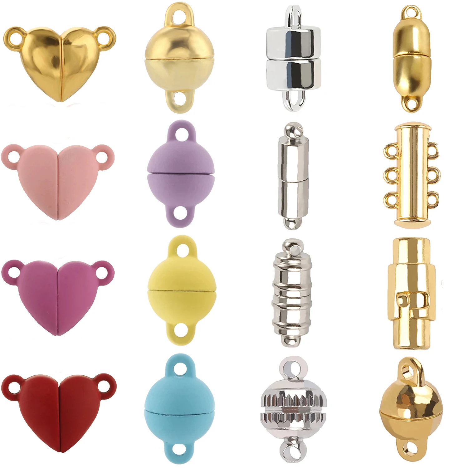 5Sets Love Heart Ball Shaped Metal Strong Clasps Connected Leather Cord For Jewelry