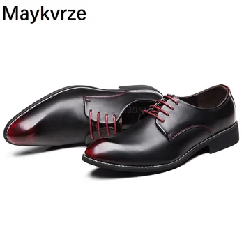 

large size 38-48 Men shoes leather business Tide fashion pointed toe lace-up Comfortable wild flats men's casual shoes