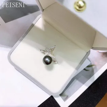 

PEISENI S925 Original Design Fine Jewelry Pearl Rings 2020 Natural Tahitian Pearl jewelry 8-9mm Rings For Women Wholesale