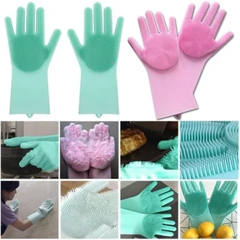 

2019 Magic Silicone Brush Dishwashing Gloves Kitchen Clean Multipurpose Housework Pet Wash Cleaning Gloves