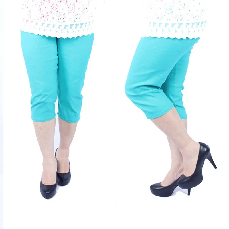 Очень большие женские брюки Капри супер эластичные летние карандаш яркого цвета