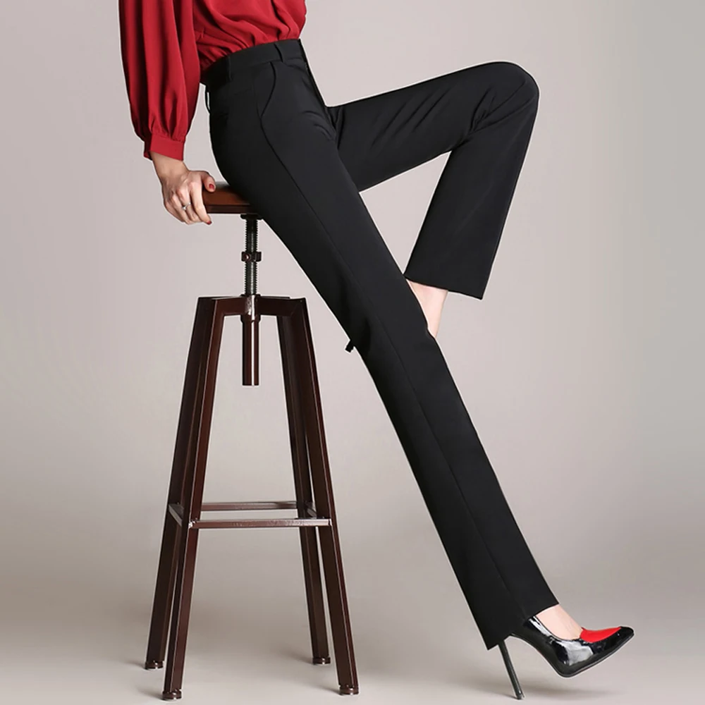 Осень зима женские новые прямые повседневные женские брюки с высокой талией Черные Брюки Большие размеры дикие элегантные брюки в деловом стиле