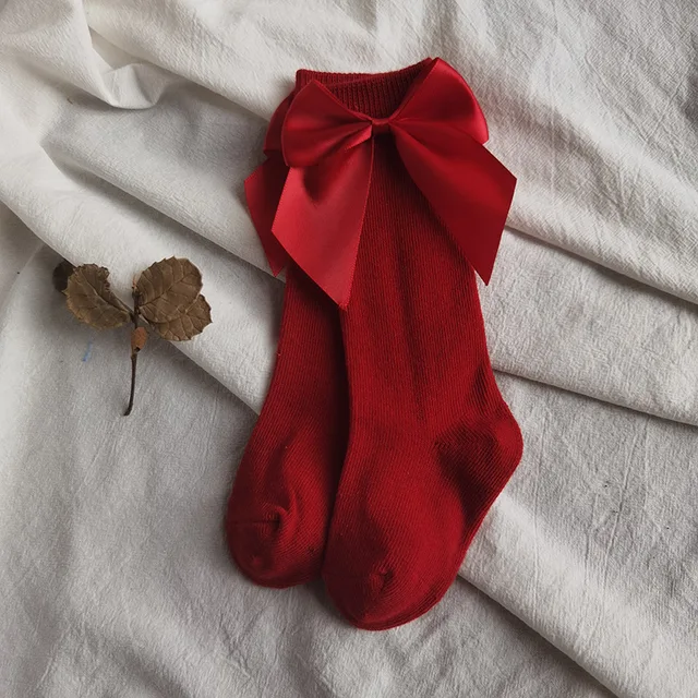 Baby Girls Socks Autumn Toddler Big Bow Knee High Long Soft Cute Kids Christmas Sock Cotton Red Newborn Socken For 0-5 Years Red