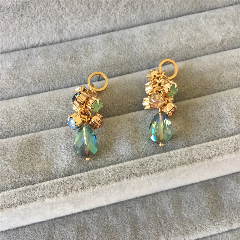 Pretty Gold color Mint tone Jewel Stone hanging Tree Dangle Earrings for Women Party Gift