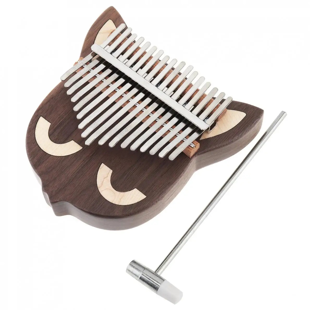 17 Key Thumb Piano Kalimba Whole Single Board Cat Face Black Walnut Mbira with Tuning Hammer