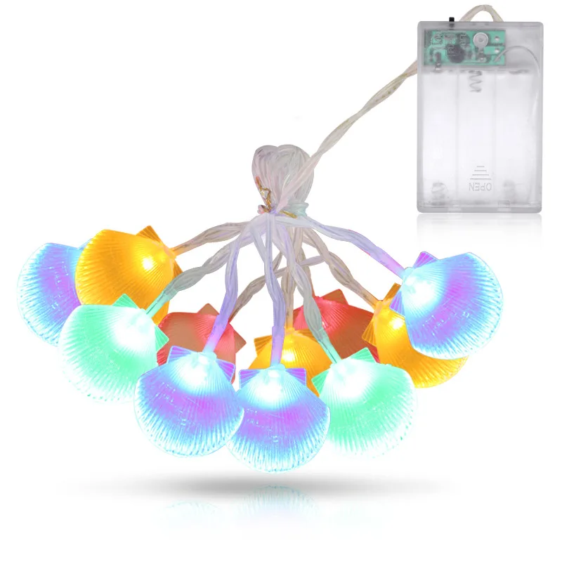 

Amazon Hot Sales-LED Mediterranean Style Colorful Lights European Style Room Decoration Shell Battery Box-Lighting Chain