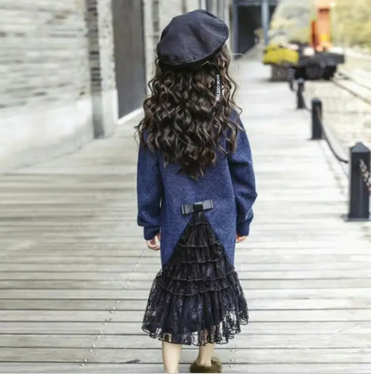 

Teenage 2019 New Children Baby Fashion Lace Patchwork Sweate Dress r, Princess Sweet Pullovers 6 pieces/lot, Wholesale