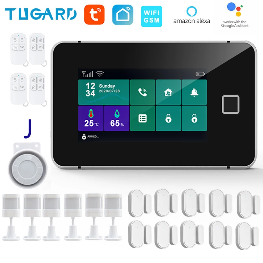 TUGARD G60 Tuya WiFi Gsm Security Alarm System Fingerprint Armed Temperature Humidity Display 433MHz Wireless Smart Home Burglar house alarm keypad Alarms & Sensors