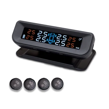 

LCD Screen Car Tire Pressure Monitoring System Solar TPMS Universal Real-time Tester with 4 External Sensors