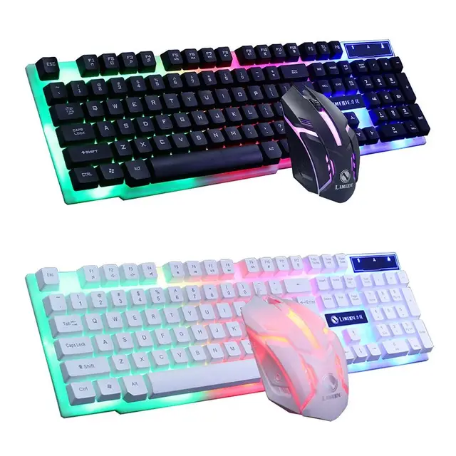 Juego de teclado y ratón para juegos con cable USB, Mouse retroiluminado con luces LED de colores del arcoíris, para el hogar y la Oficina 3