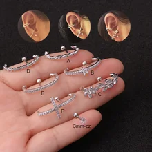 Sellsets 1 шт. Новая мода стальной стержень и длинные Cz мочки уха Винт Назад шпилька пирсинг уха ювелирные изделия хрящевая спираль трагус серьги