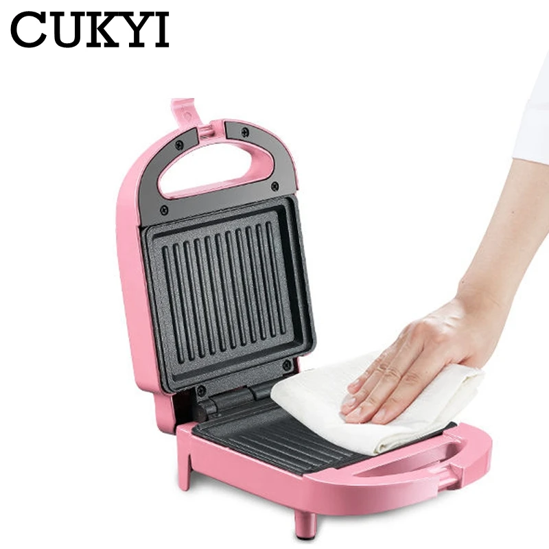 CUKYI 650W Household Double-sided Heating Sandwich Maker Electric Breakfast Machine Waffle Maker Egg Cake Oven Mini Toaster 220V 4