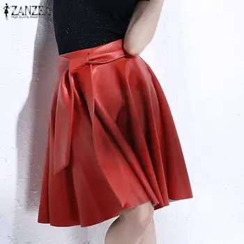 

2020 Summer Bow Tie Party Skirts ZANZEA Women High Waist PU Leather Skirts Solid Faldas Saia Skirt Female Jupe A-line Skirts