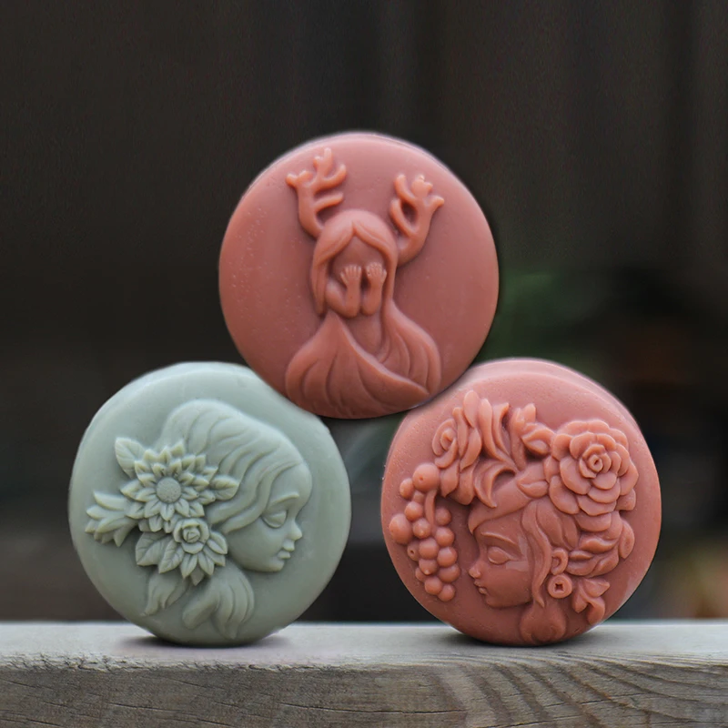 Gril shape Silicone Soap Mold Round Shape with Pattern Handmade Chocolate Candy Mooncake Moulds cake decorating tools | Дом и сад