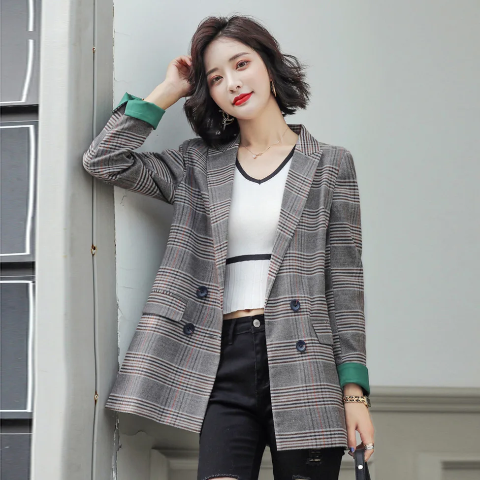 

Plaid Small Suit Women's 2019 Spring And Autumn New Style Korean-style Slim Fit Retro Pattern Casual Coat Online Celebrity Suit