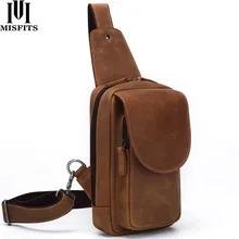 MISFITS crazy horse Кожаные мужские нагрудные сумки модная сумка через плечо с карманом на молнии высокого качества из воловьей кожи дорожные сумки-мессенджеры мужские