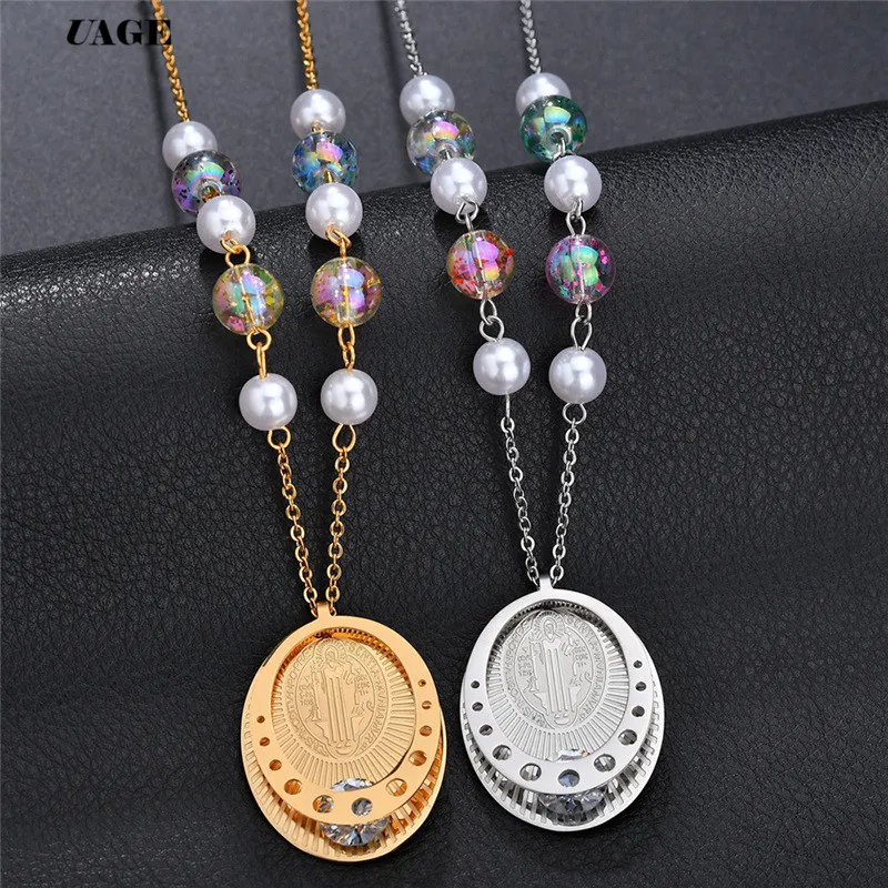 UAGE Retro St Benedict of Nursia Patron Against Evil Saint Medal Pendant Catholic Necklaces Religious Gifts Dropship | Украшения и