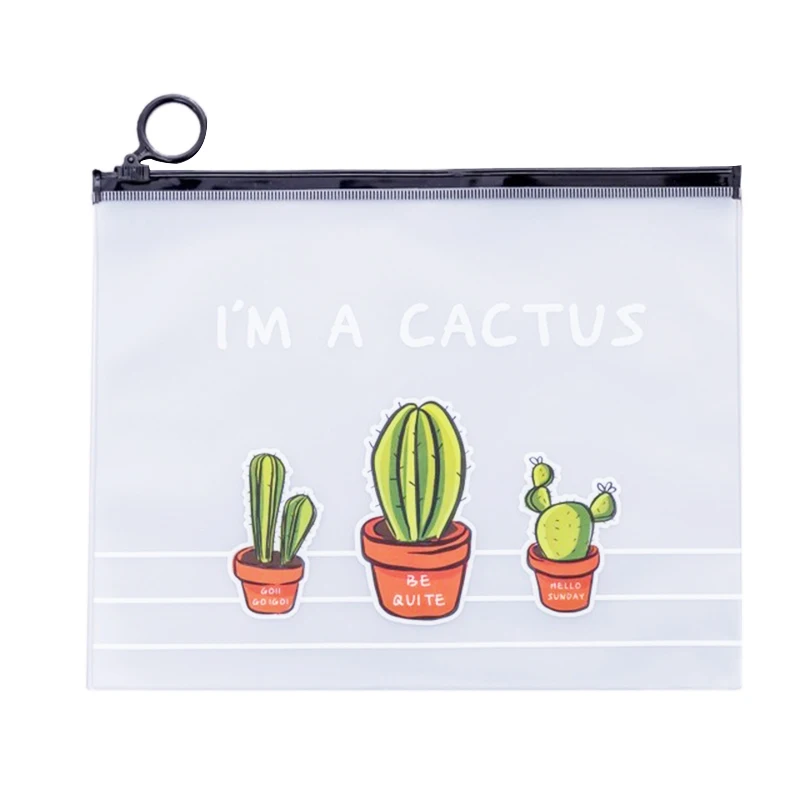 

Cactus Pvc Pencil Case Cute Transparent Waterproof Pen Pouch Kawaii Stationery Scrub Big Capacity Storage Bag