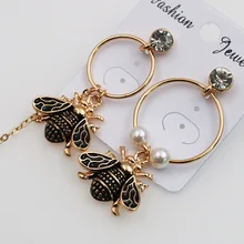 Модный стиль, высокое качество, популярный дизайн, медовые асимметричные серьги с имитацией жемчуга в виде пчелы, золотые женские модные роскошные ювелирные изделия