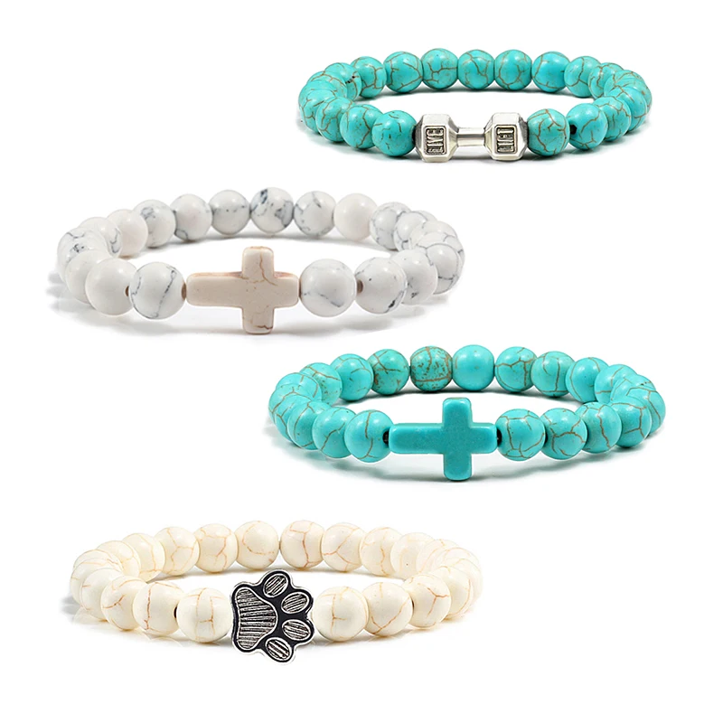 

Fashion Natural Stone Cross Dumbbell Claw Beads Bracelet For Women Men Prayer Adjustable Couple Bracelets Religious Jewelry Gift
