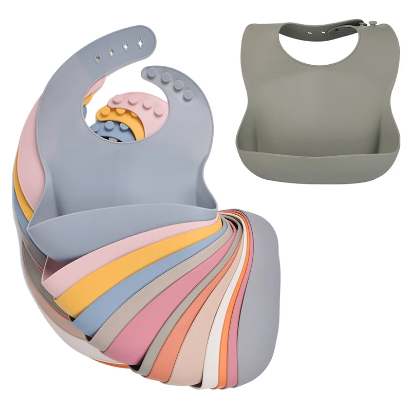 Baby Silicone Bowl Bibs Set Non-slip Children's Suction Plate Wooden Handle Silicone Spoon Bibs Dishes Baby Feeding Tableware