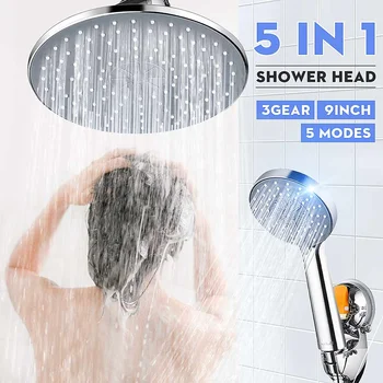

5Pcs/Set shower head high pressure round and Round Head Shower Sprayer Stainless Ultra-thin rainfall shower With flexible tube