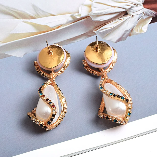 Colorful Rhinestone Big Pearl Drop Earrings 2