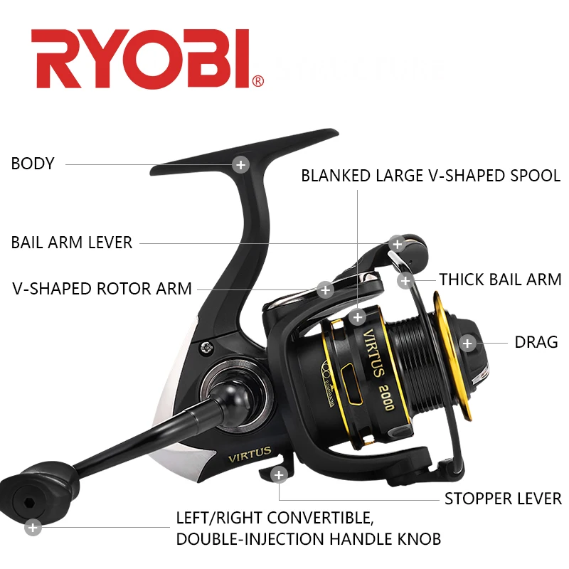RYOBI VIRTUS спиннинговая рыболовная Катушка 2000/3000/4000/6000/8000 рыболовные катушки 4 + 1 BB 5 0: