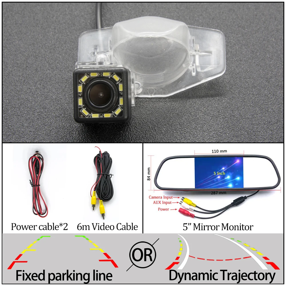 Фиксированная или динамическая траектория Автомобильная камера заднего вида для Honda Fit CRV Fit jazz Odyssey Accord Crosstour принадлежности для парковки автомобиля - Название цвета: 12LED N 5 in Mirror