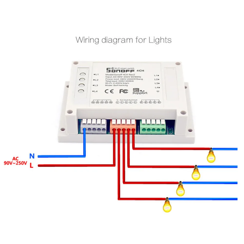 Sonoff 4CH WIfi смарт-коммутатор 4 банды WIfi светильник переключатель умный дом приложение удаленный прерыватель реле работает с Google Home Alexa