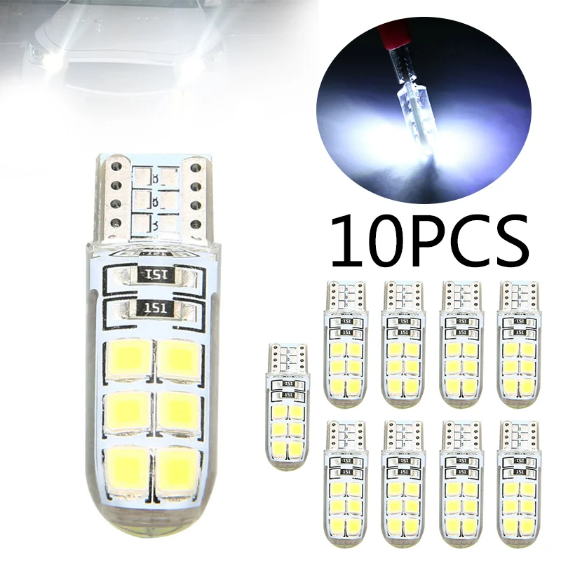 10 шт. Автомобильный светодиодный светильник без ошибок Xenon T10 W5W 12SMD 2835 6000K лампы