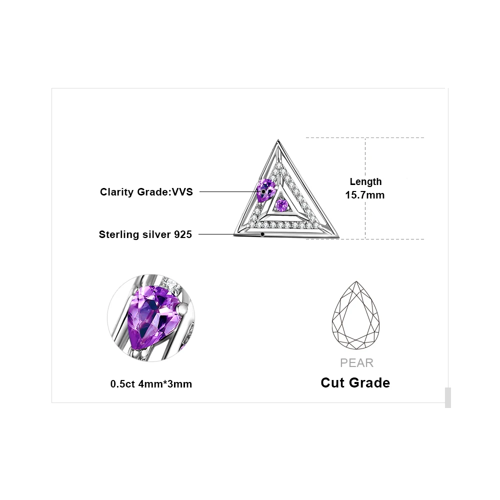 JewelryPalace Natural Amethyst Triangle Pendant Necklace Without Chain 925 Sterling Silver Pendants Gemstone Jewelry for Women