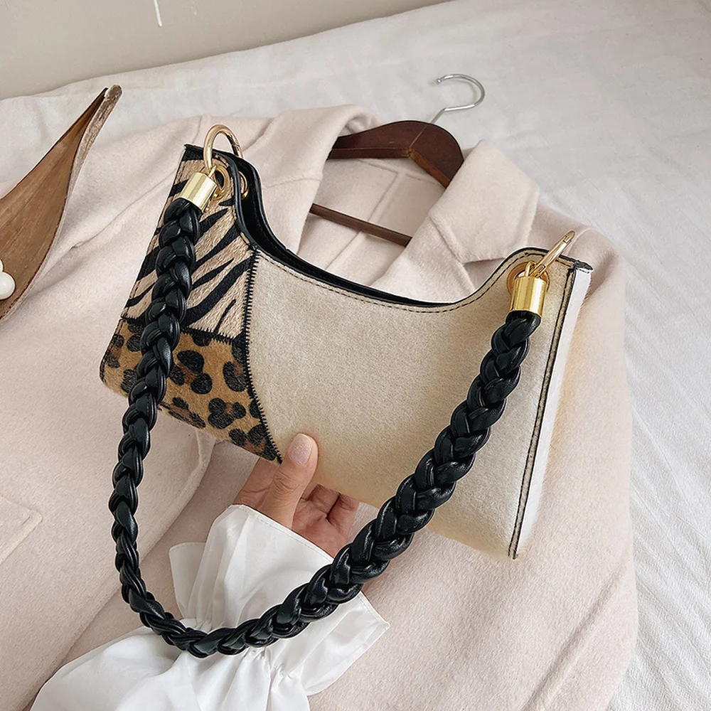 

Women Shoulder Bag Leopard Patchwork Underarm Bag 2020 Fashion Designer Luxury Handbag Pu Leather Strap Crossbody Bag Lady Purse