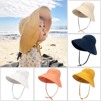 Big Brim Baby Sun Hat Summer Spring Kids Bucket Hat for Girls Boys Cotton Linen Children Cap Beach Travel Kids Hats Caps 2M-4Y 1