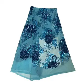 

Factory offers sequins lace 2020 latest high quality African tulle lace Sequince fabric For Grand Evening Dresses blue
