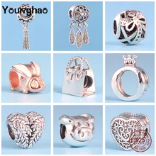 Younghao Настоящее 925 пробы Серебряное кольцо Сумочка поросенок Кролик Форма Pulsera милые животные Бусины Подходит Pandora браслет хорошее ювелирное изделие
