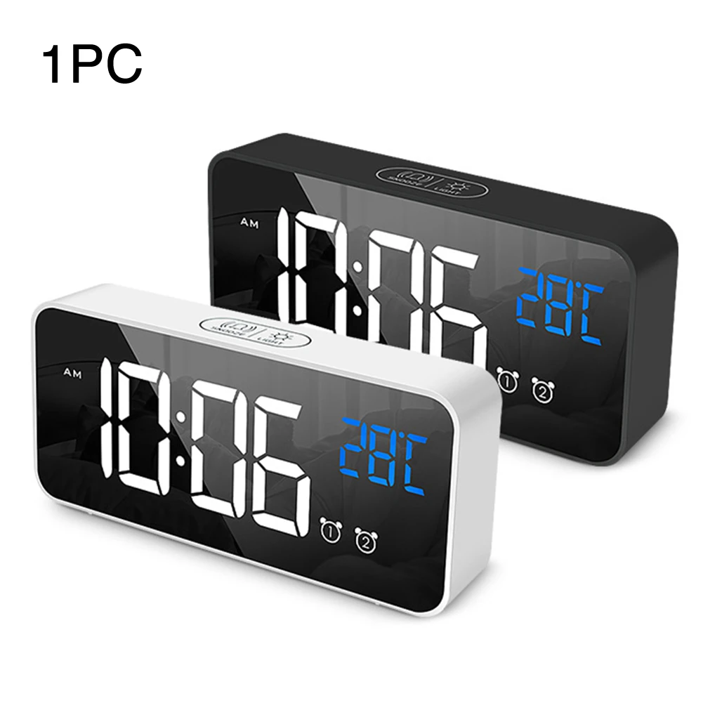 

Easy Reading Battery Powered Snooze Digital Clock Office Temperature Display Voice Control Desktop Led Home USB Charging Alarm